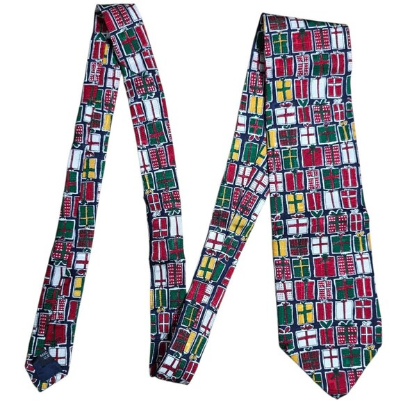 VTG Christmas Gift Box Silk Tie Holiday Presents Ugly Sweater Necktie Novelty - Picture 5 of 6